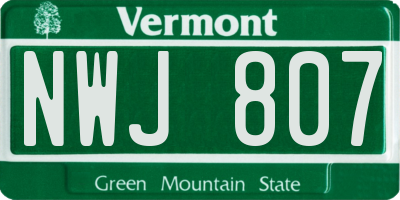 VT license plate NWJ807