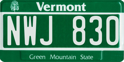VT license plate NWJ830
