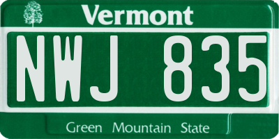 VT license plate NWJ835