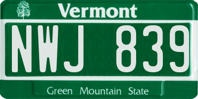VT license plate NWJ839