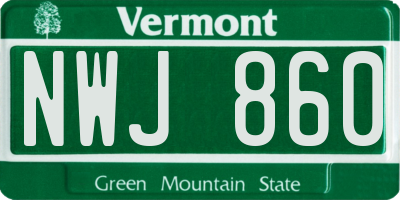 VT license plate NWJ860