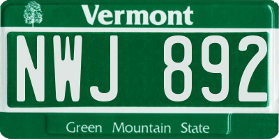 VT license plate NWJ892