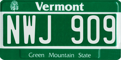 VT license plate NWJ909