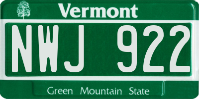 VT license plate NWJ922