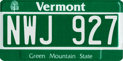 VT license plate NWJ927