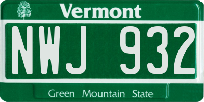 VT license plate NWJ932