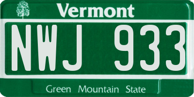 VT license plate NWJ933