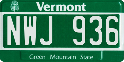VT license plate NWJ936