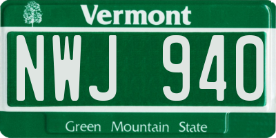 VT license plate NWJ940