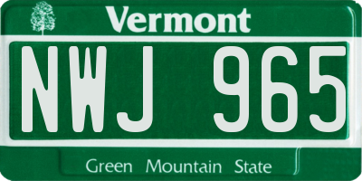 VT license plate NWJ965
