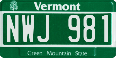 VT license plate NWJ981