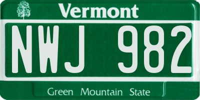 VT license plate NWJ982