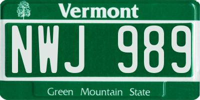 VT license plate NWJ989