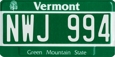 VT license plate NWJ994