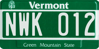 VT license plate NWK012