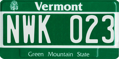 VT license plate NWK023
