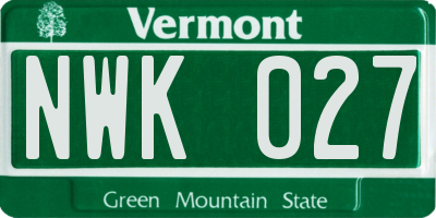VT license plate NWK027