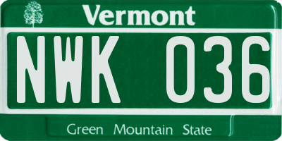VT license plate NWK036