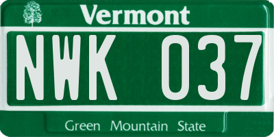 VT license plate NWK037