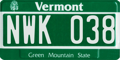 VT license plate NWK038