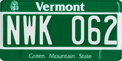 VT license plate NWK062