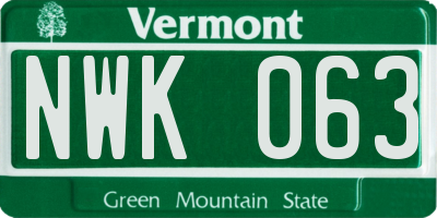 VT license plate NWK063