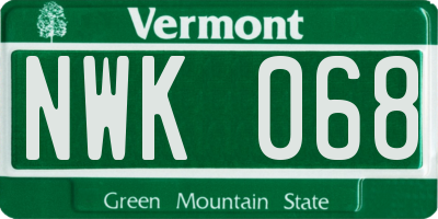 VT license plate NWK068
