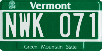 VT license plate NWK071
