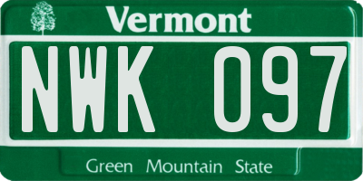 VT license plate NWK097