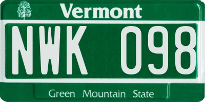 VT license plate NWK098