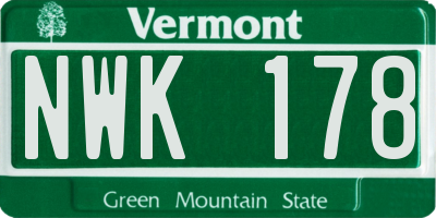 VT license plate NWK178