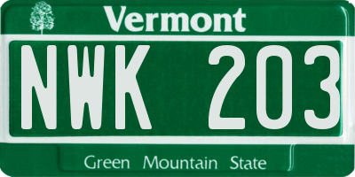 VT license plate NWK203