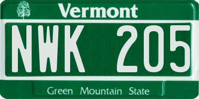 VT license plate NWK205