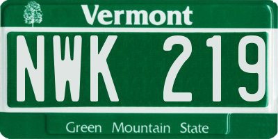 VT license plate NWK219