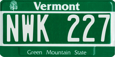 VT license plate NWK227