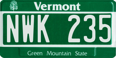 VT license plate NWK235