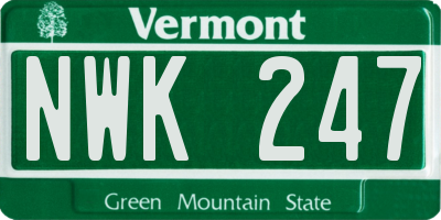 VT license plate NWK247