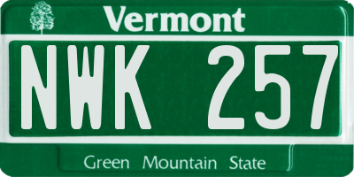 VT license plate NWK257