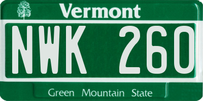 VT license plate NWK260