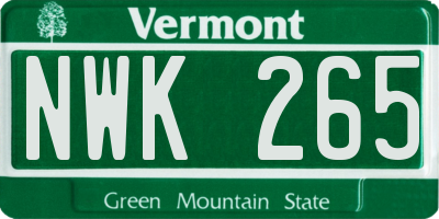 VT license plate NWK265