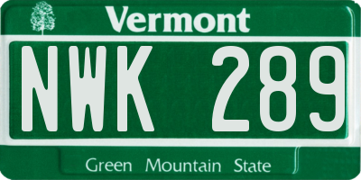 VT license plate NWK289