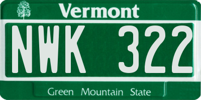 VT license plate NWK322