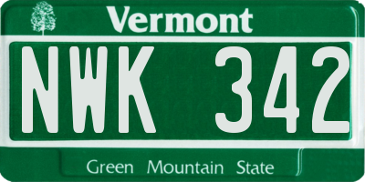 VT license plate NWK342