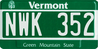 VT license plate NWK352