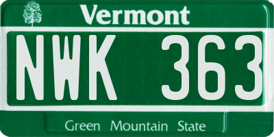 VT license plate NWK363