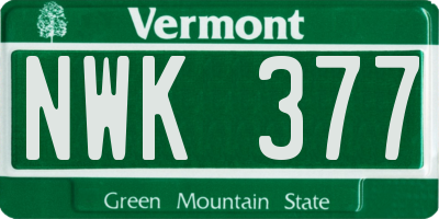 VT license plate NWK377