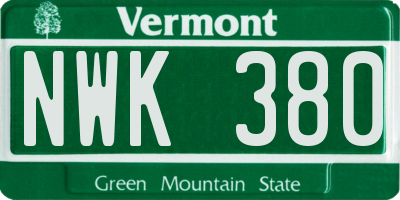 VT license plate NWK380