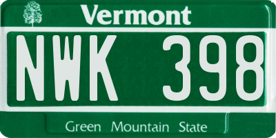 VT license plate NWK398