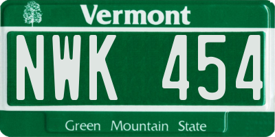 VT license plate NWK454