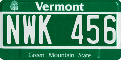 VT license plate NWK456